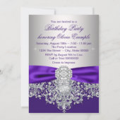 Paarse Diamond Sweet 16 Party Kaart (Achterkant)