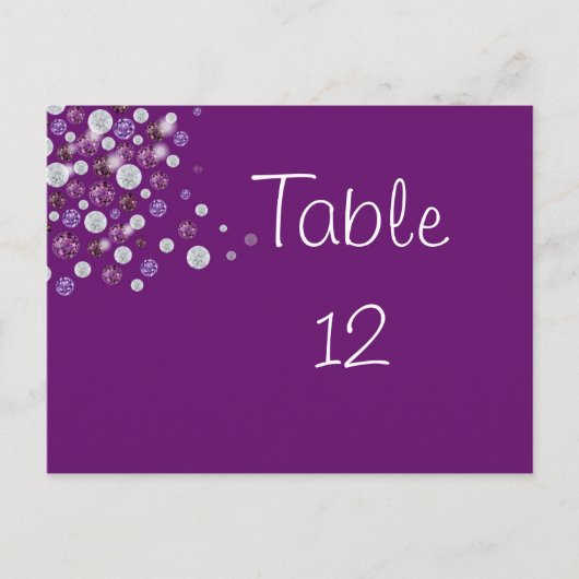 Paarse Diamond Table Number Kaart Wedding (Voorkant)