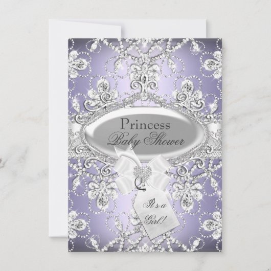 Paarse Diamond Tiara Princess Baby shower Invite Kaart (Voorkant)