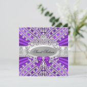 Paarse Diamond & Tiara Sweet 16 Uitnodiging (Staand voorkant)