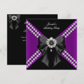 Paarse Diamonds Elegant Birthday Party Black Kaart (Voorkant / Achterkant)