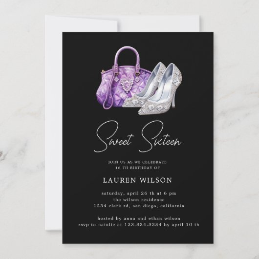 Paarse Diamonds Glitter Sweet Zestien Verjaardag Kaart (Voorkant)