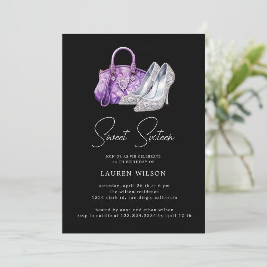 Paarse Diamonds Glitter Sweet Zestien Verjaardag Kaart (Staand voorkant)