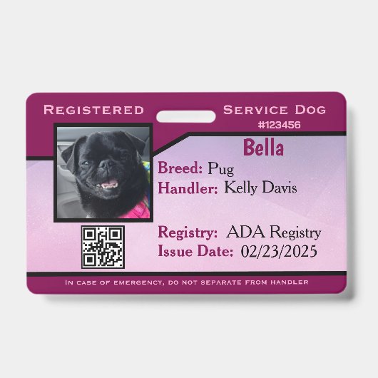 Paarse dienst hond ID-kaart Badge (Voorzijde)