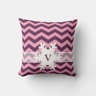 Paarse diepgevroren orchidee-Chevrons met Snowflak Kussen