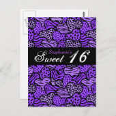 Paarse dierpatroon harten Sweet 16 ansichtkaart Briefkaart (Voorkant / Achterkant)