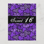 Paarse dierpatroon harten Sweet 16 ansichtkaart Briefkaart (Voorkant)