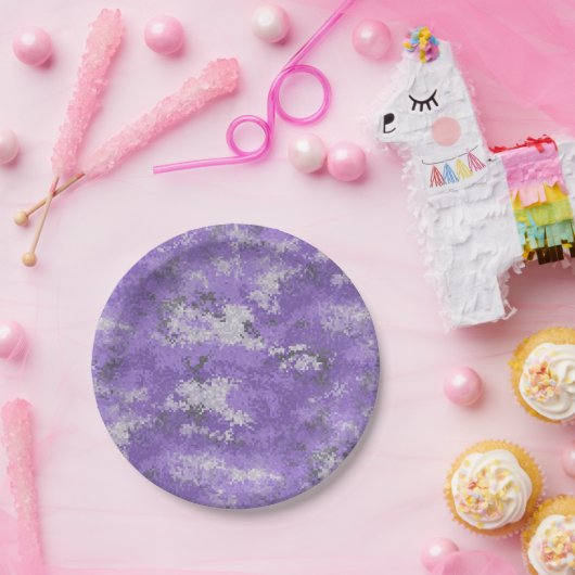 Paarse Digi Camo Papieren Bordje (Feest)