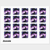 Paarse digitale anime meisje vierkante sticker (Vel)