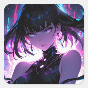 Paarse digitale anime meisje vierkante sticker