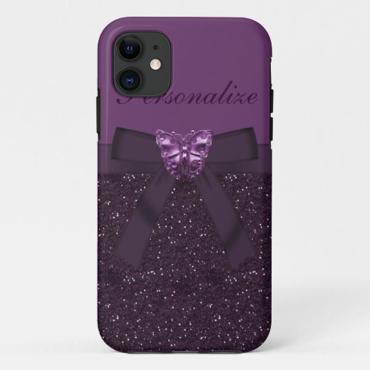 Paarse digitale glitter, Bow & Butterfly Case-Mate iPhone Case (Achterkant)
