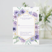 Paarse dijgen, anemonen, Rozen Geometrisch Lijst RSVP Kaartje (Staand voorkant)