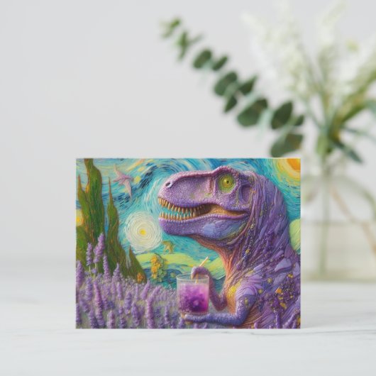 Paarse dino lavendel limonade faux van Gogh Briefkaart (Staand voorkant)