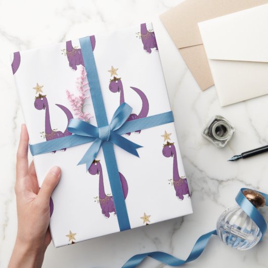 Paarse Dino met zijn kerstster Cadeaupapier (Geschenken)