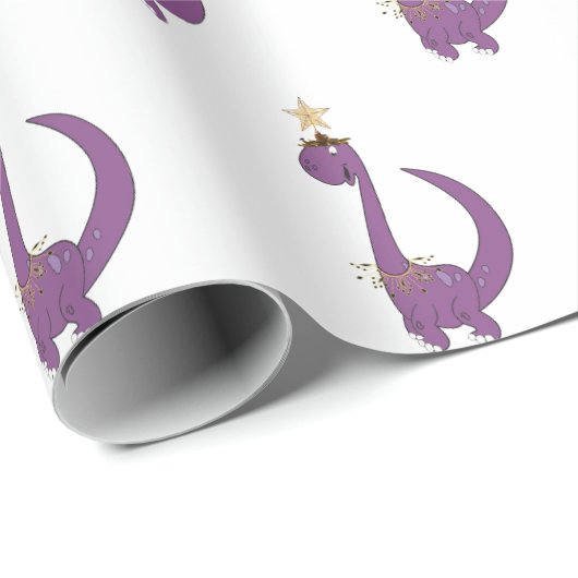 Paarse Dino met zijn kerstster Cadeaupapier (Rol Hoek)
