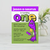 Paarse Dinosaur 1e verjaardag Kaart (Staand voorkant)