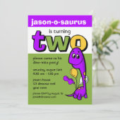 Paarse Dinosaur 2e verjaardag Kaart (Staand voorkant)