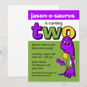 Paarse Dinosaur 2e verjaardag Kaart (Voorkant / Achterkant)