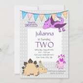  Paarse Dinosaur Birthday Party Kaart (Voorkant)