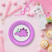 Paarse Dinosaur Birthday Party Papieren Bordje (Feest)