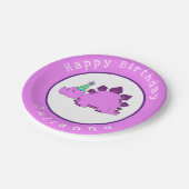 Paarse Dinosaur Birthday Party Papieren Bordje (Gekanteld)