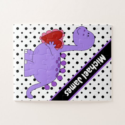 Paarse Dinosaur, Cute Personalized Kinder Legpuzzel (Horizontaal)