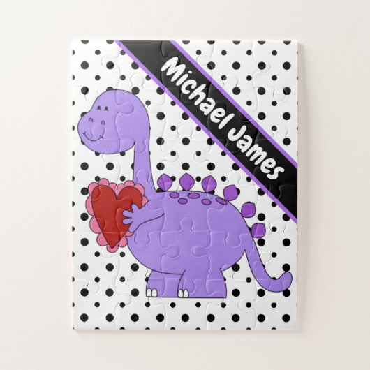 Paarse Dinosaur, Cute Personalized Kinder Legpuzzel (Verticaal)