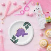 Paarse Dinosaur Kind Groene Dino Birthday Papieren Bordje (Feest)