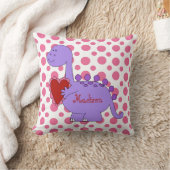 Paarse Dinosaur over roze poladots, met naam Kussen (Deken)