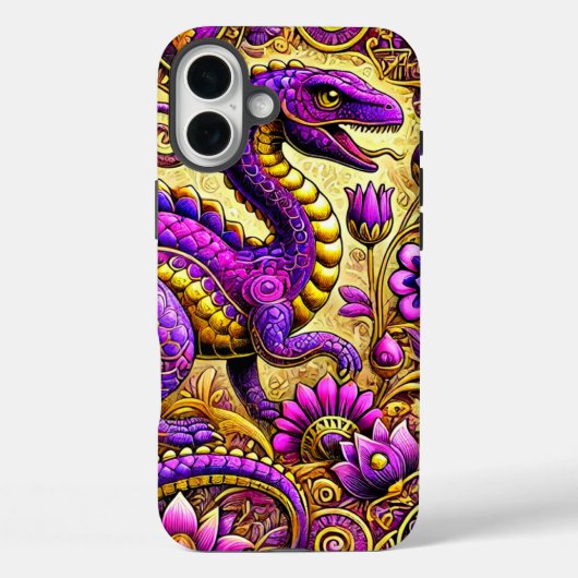 Paarse Dinosaurus Art Phone Case (Achterkant)