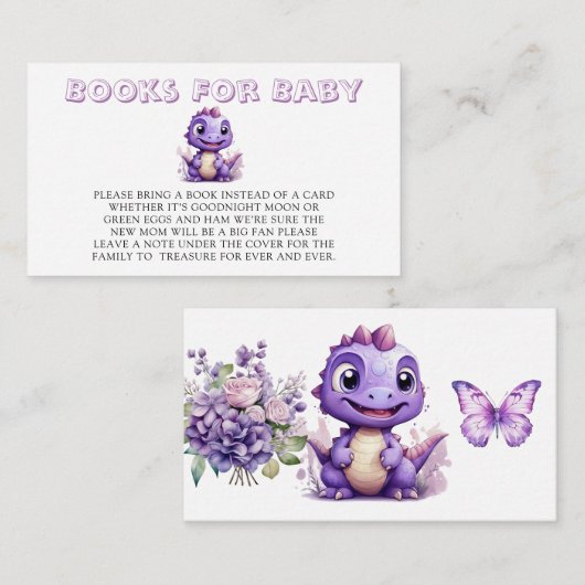 Paarse Dinosaurus Bloemen Meisje Boeken voor Baby Informatiekaartje (Voorkant / Achterkant)