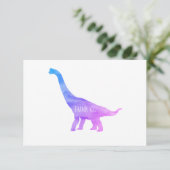 Paarse dinosaurus brachiosaurus plat bedankje bedankkaart (Staand voorkant)