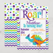 Paarse dinosaurus brullen verjaardagsfeestje kaart (Voorkant / Achterkant)