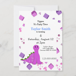 Paarse Dinosaurus Feest Uitnodiging