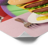 Paarse dinosaurus geniet van een hamburger poster (Hoek)