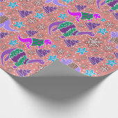 Paarse Dinosaurus Kerst inpakpapier (Hoek)