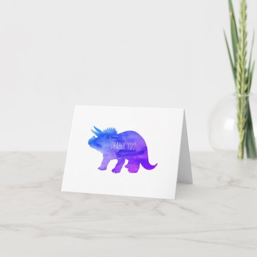 Paarse dinosaurus triceratops bedankkaart (Voorkant)
