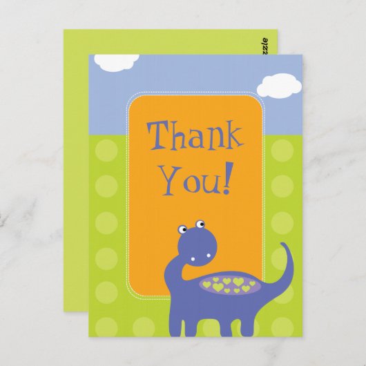 Paarse Dinosaurus Verjaardag met Stippen Bedankt Briefkaart (Voorkant / Achterkant)