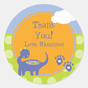 Paarse Dinosaurus Verjaardag met Stippen Bedankt Ronde Sticker