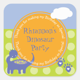 Paarse Dinosaurus Verjaardag met Stippen Bedankt Vierkante Sticker