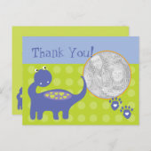 Paarse Dinosaurus Verjaardagsfoto Dank u Briefkaart (Voorkant / Achterkant)