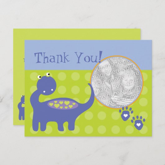 Paarse Dinosaurus Verjaardagsfoto Dank u Briefkaart (Voorkant / Achterkant)