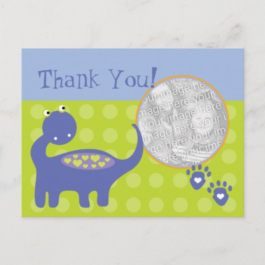 Paarse Dinosaurus Verjaardagsfoto Dank u Briefkaart (Voorkant)