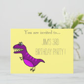 Paarse dinosaurusfeestdag kaart (Staand voorkant)
