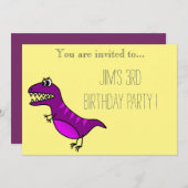 Paarse dinosaurusfeestdag kaart (Voorkant / Achterkant)