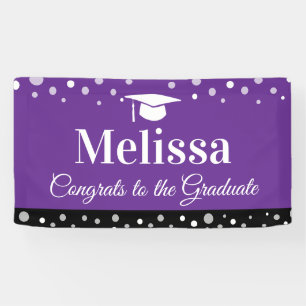 Paarse diploma-feestbanner met aangepaste naam spandoek