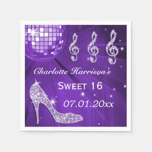 Paarse Disco Bal en Glitter Hakken Sweet 16 Servet