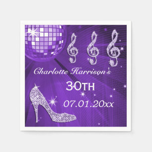 Paarse Disco Ball en Sparkle Heels 30th Servetten