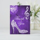 Paarse Disco Ball Sparkle Heels Dank je Bedankkaart (Staand voorkant)