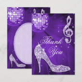 Paarse Disco Ball Sparkle Heels Dank je Bedankkaart (Voorkant / Achterkant)